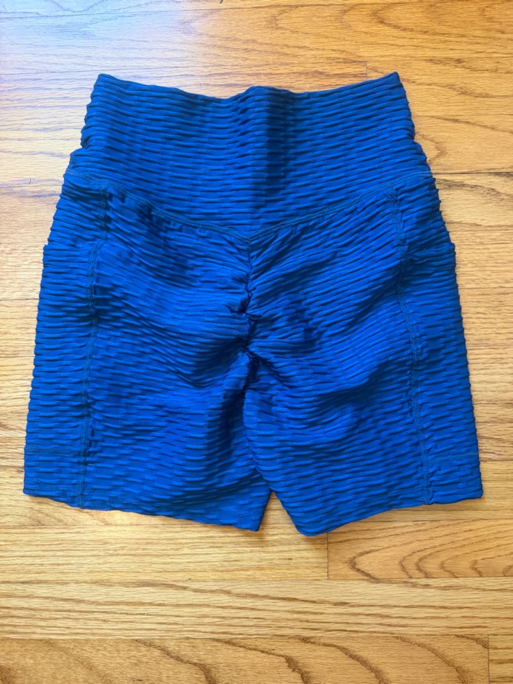High-Waist Textured Bike Shorts in Royal Blue